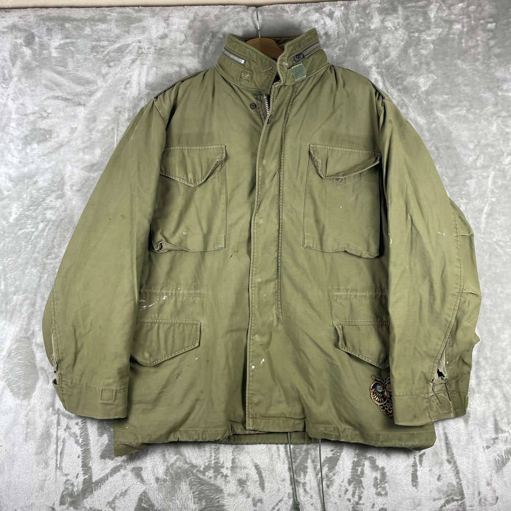 Vintage US Military M-65 Field Jacket Mens Large Green Owl Patch Vietnam 60s
